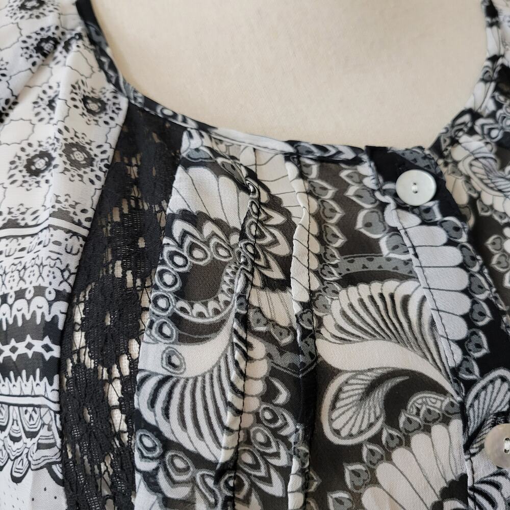 Valerie Stevens M Button Front 3/4 Raglan Sleeve Scoop Neck Lace Blouse Top - Picture 3 of 16